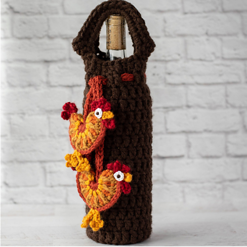 85 Free Crochet Farm Animals Patterns 29 Rooster Wine Bottle Cover Crochet Pattern