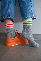Lana Grossa Meilenweit 50 Cashmere, #2 Grau meliert, #1 Weiß, #67 Orange
