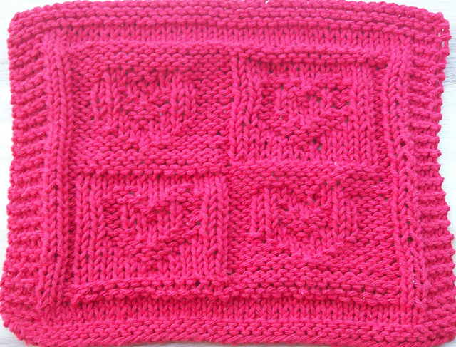 Heart Blocks Knit Dishcloth 