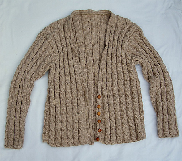 Ravelry 7 Cardigan with cables, raglan setin sleeves pattern by