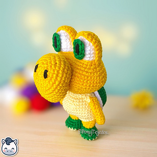 Handmade Koopa amigurumi inspired by Nintendo’s Super Mario, a cute crochet pattern PDF perfect for retro gaming fans and geek collectors.