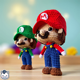 Handmade Mario and Luigi amigurumi inspired by Nintendo’s Super Mario Bros, a perfect crochet pattern for fans of classic video games and geek culture.