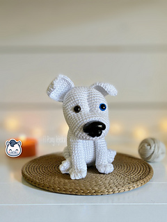 Handmade American Staffordshire Terrier amigurumi inspired by the AmStaff breed, a cute crochet pattern PDF perfect for dog lovers and handmade plush fans.
