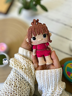Handmade Chihiro amigurumi inspired by Hayao Miyazaki’s Spirited Away, a perfect pattern for fans of Studio Ghibli, anime, and magical fantasy stories.
