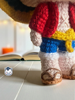Handmade Monkey D. Luffy amigurumi inspired by Eiichiro Oda’s One Piece, pirate anime crochet pattern PDF.