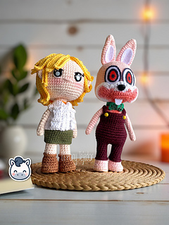 Handmade Heather Mason and Robbie the Rabbit amigurumi inspired by Konami’s Silent Hill, a spooky Halloween crochet pattern PDF.