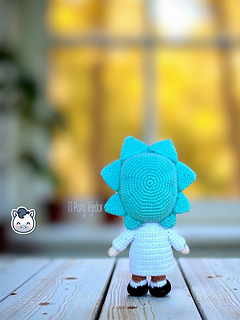 Rick and Morty amigurumi crochet pattern with white lab coat, blue spiky hair and iconic expressions, handmade geek dolls.