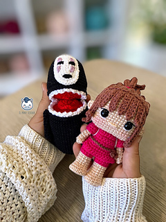 Amigurumi de Chihiro y Kaonashi inspirado en El Viaje de Chihiro, patrón de crochet kawaii perfecto para fans del anime y Studio Ghibli