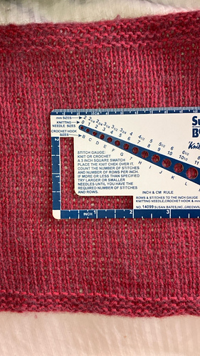 The day after aggressive blocking. Gauge: 18st x 26 rows.