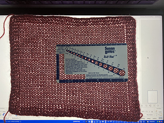 On 4.5mm and 5mm needles (smaller for purl rows), one month after blocking: 18 st x 28 rows