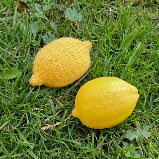 Knitted lemon with real lemon