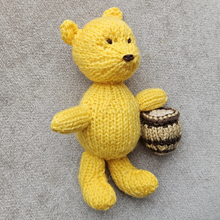 Knitted Classic Pooh Bear Toy with Honey Pot