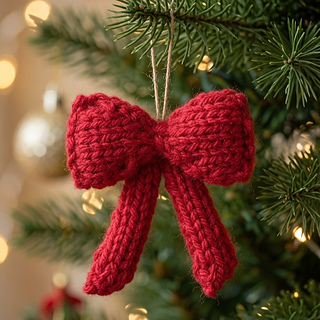 Knitted bows for Christmas tree decorations