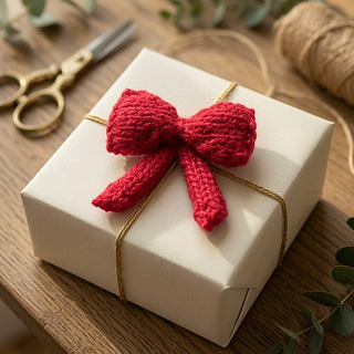 Knitted bows to add to present wrapping