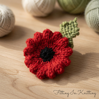 Little Knitted Poppy with Leaf