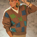 V neck sweater with blocks pattern 