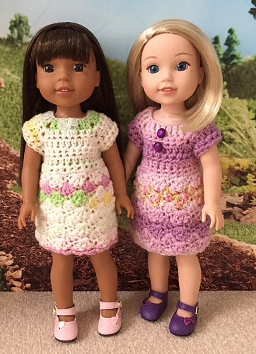 Shell Stitch Crocheted Dress to fit 14-inch dolls