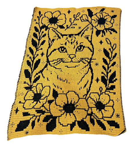 Floral Feline - Overlay Mosaic Crochet Blanket