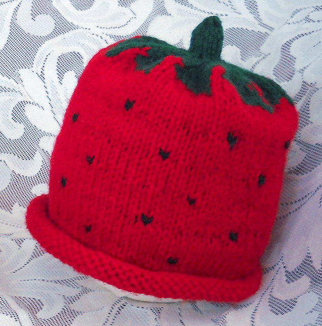 Ravelry Strawberry Knit Winter Baby Hat pattern by Kathleen Frances
