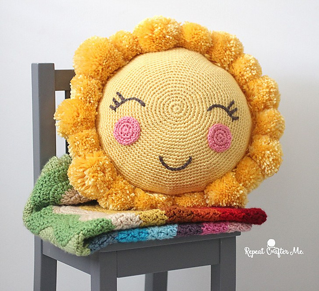 Ravelry PomPom Sunshine Pillow pattern by Sarah Zimmerman