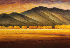 My inspiration- a painting by Taos artist Jeff Cochran titled "October at Taos Mountain". The colors are awesome!