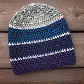 Color Swatch Beanie made with Caron x Pantone Yarn set in the Blueberry colourway