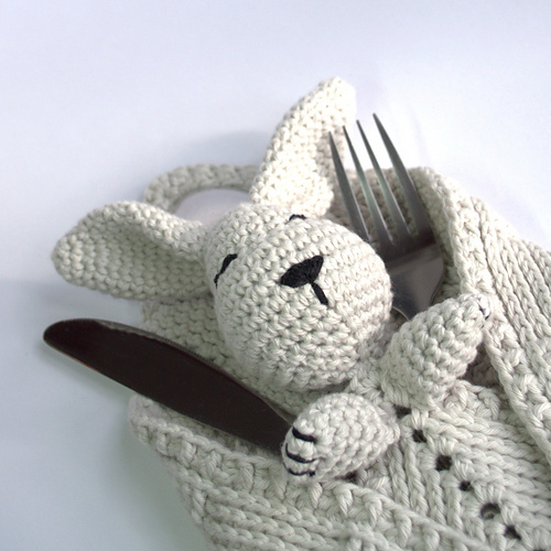 Easter crochet project - bunny cutlery holder