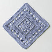 Baroque-style lace crochet pattern square in blue cotton, full size view