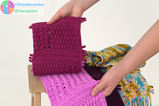 Hands showing pink mosaic crochet detail