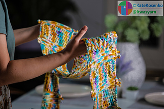 Textured multicolor crochet scarf with fringe