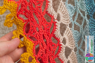 Detailed crochet stitch pattern with shells in lace shawl design