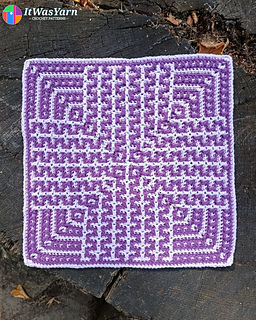 Mosaic overlay Drift crochet square in dark and light shadows of purple color.