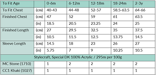 sizing chart for dinotastic kids crochet dinosaur jumper pattern 