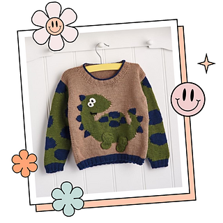 Stomp like a Dino, Kids Dinosaur Jumper knitting pattern by Jane Burns