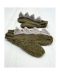 Dinosaur Hat and Mittens set knitting pattern by Jane Burns