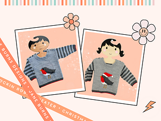 Rockin Robin baby Christmas jumper, intarsia robin with Santa hat, striped sleeves, 0-3 years