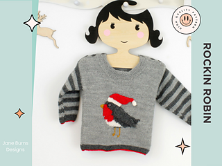 Rockin Robin jumper with Santa hat, Christmas baby knitting pattern Jane Burns Designs