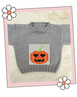 Finished baby jumper knitted using the Patch pumpkin chart, Stylecraft Special DK Silver, Blank Canvas Baby Sweater