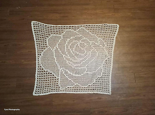 Rose Square Doily
Filet Crochet Pattern
Size: Unblocked: 29" wide x 24' long
Crochet Thread: 800 yards of size 10 thread
(Red Heart Classic, color: NATURAL).
Size 7 steel hook
Pattern Tester: Beth Kaur Fyre