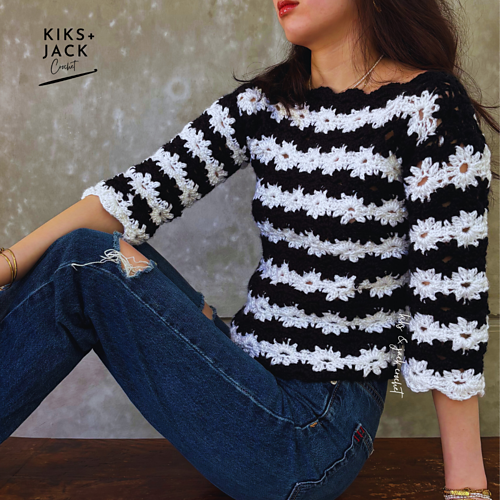 Lett og Vakker Blomstermønster Genser - Kiks + Jack Crochet
