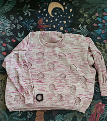 sweater finished, one hole trimmed