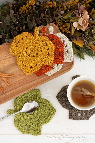 Atum Pattern Ravelry: Fancy Floral Fall Leaf Coasters pattern by Kirsten Holloway