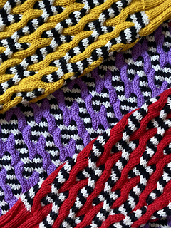 Close-up of twister pattern (with stripes and colour blocking)