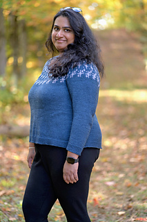 I am wearing a size 5, knit with 2" of ease