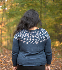 I am wearing a size 5, knit with 2" of ease