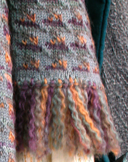 photo from an exhibit of the scarf where you can really see the colors and texture of the yarn.