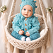 Digital knitting pattern PDF for baby romper with bobble stitch and matching bonnet. 