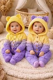 Digital knitting pattern PDF for a baby romper jumpsuit with ombre leaf stitch design