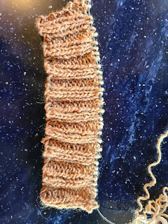 36 stitches and 12 rows of K2, P2 in the Casablanca yarn.