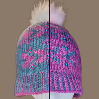 Teal and fuchsia. This hat makes completely reversible fabric!